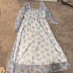 SHEIN Blue Floral Long Sleeve Dress maternity